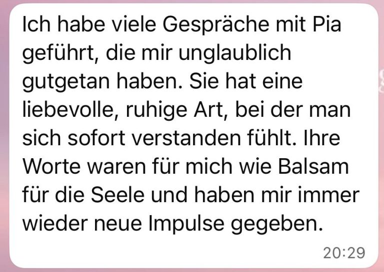 Feedback von Jenni Coaching von Pia Marlen - positive Erfahrung mit vielen wertvollen Impulsen für die Seele